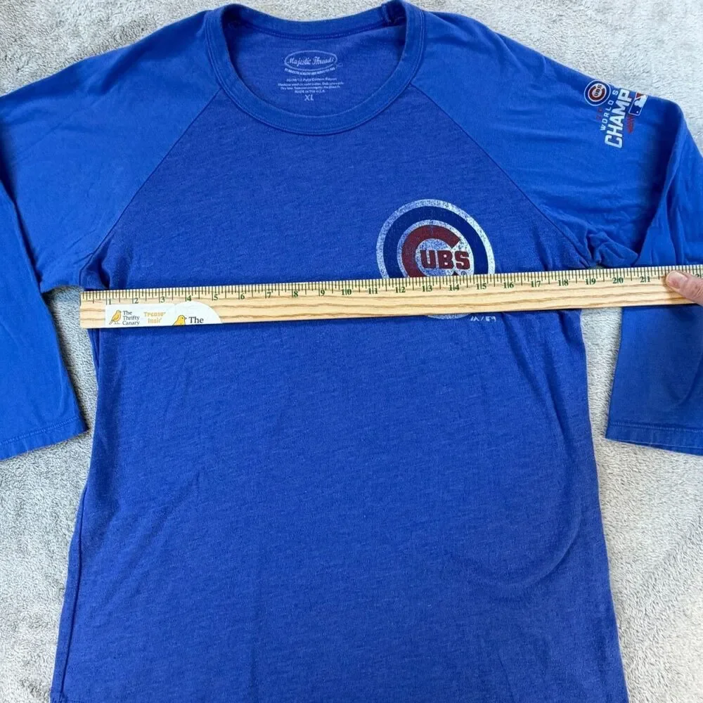 Majestic Threads Chicago Cubs 3/4 Sleeve Raglan Tee Men’s XL Blue Made in USA